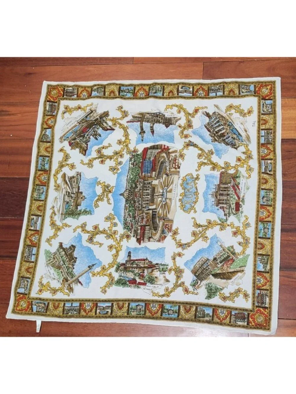 Vintage Roma Italy Scenic Square Scarf Made In Italy 100% Polyester Travel Print